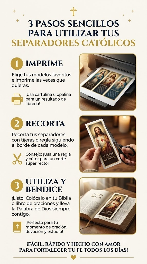 3 pasos sencillos para utilizar tus separadores católicos: imprime, recorta, utiliza y bendice
